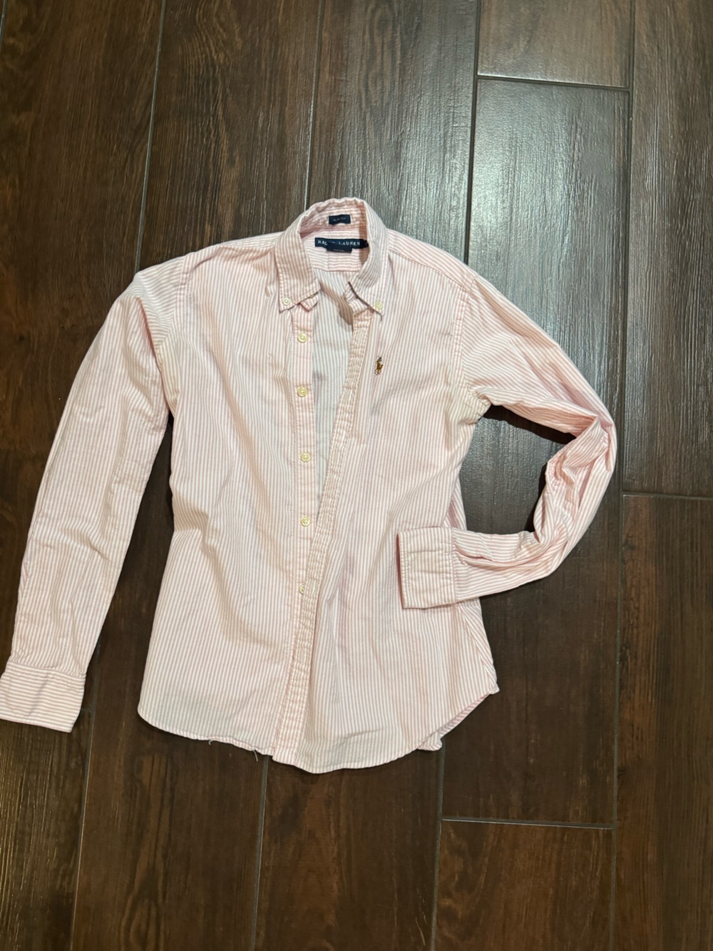 Ralph Lauren Pink and White Striped Button-Down Shirt